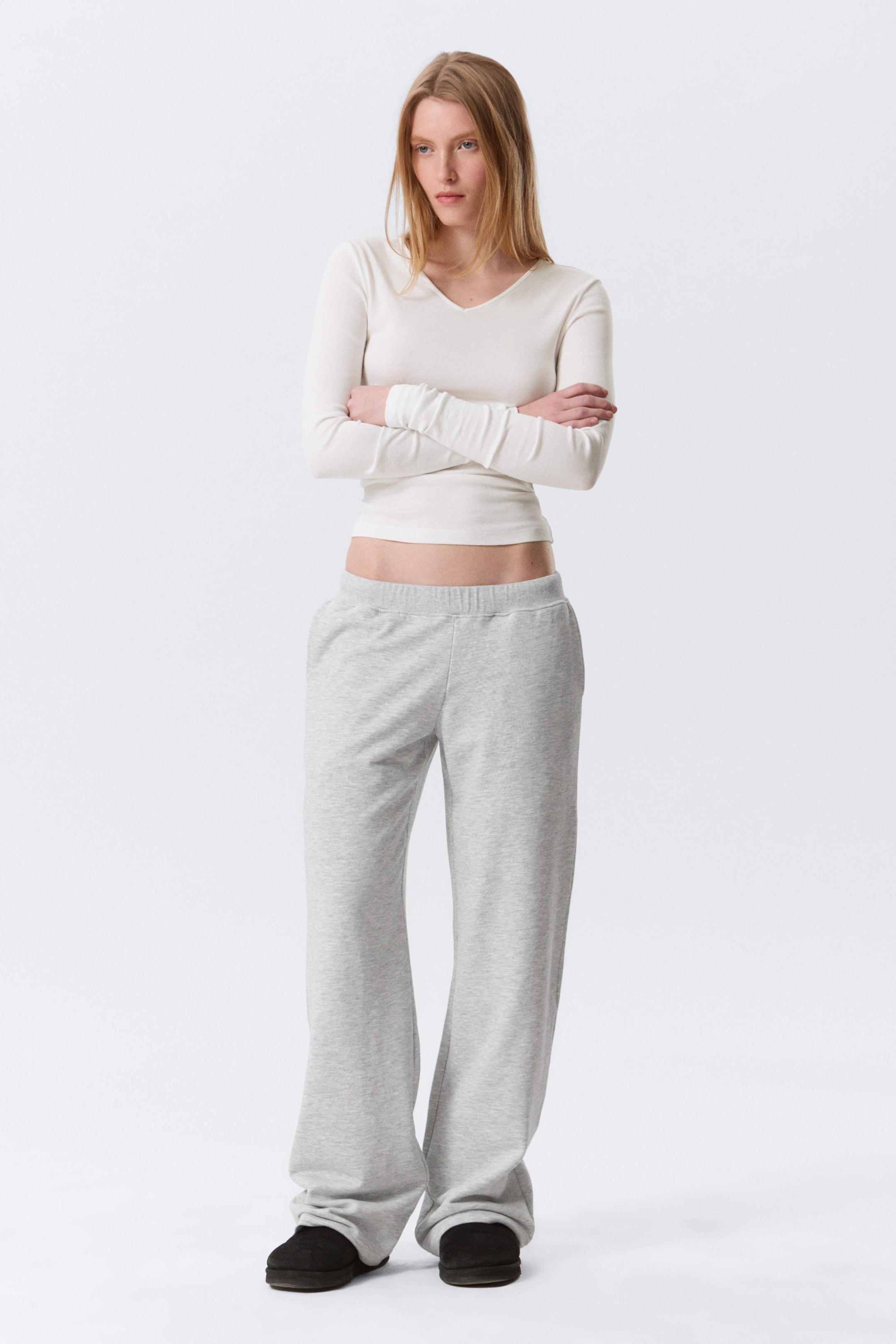 Grey Melange - Low Rise Terry Sweatpants - 1