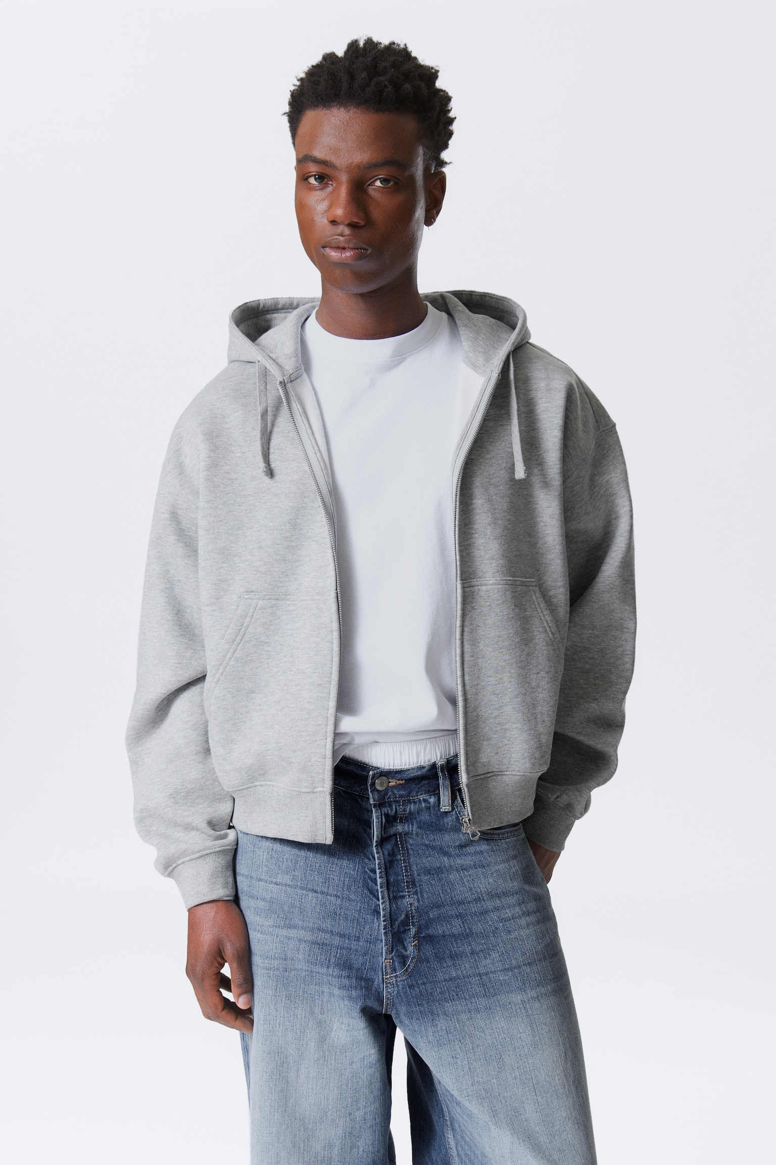 Sweat à capuche carré zippé d'épaisseur moyenne - Mélange gris clair/Noir/Gris