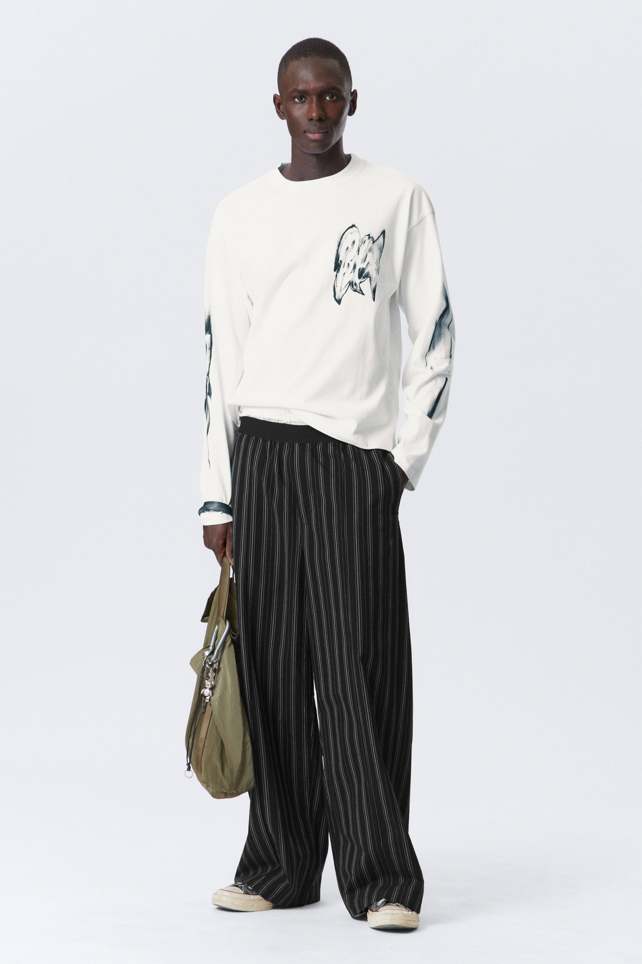 Vit - Abstrakt mönster - Långärmad Grafisk T-shirt - 0