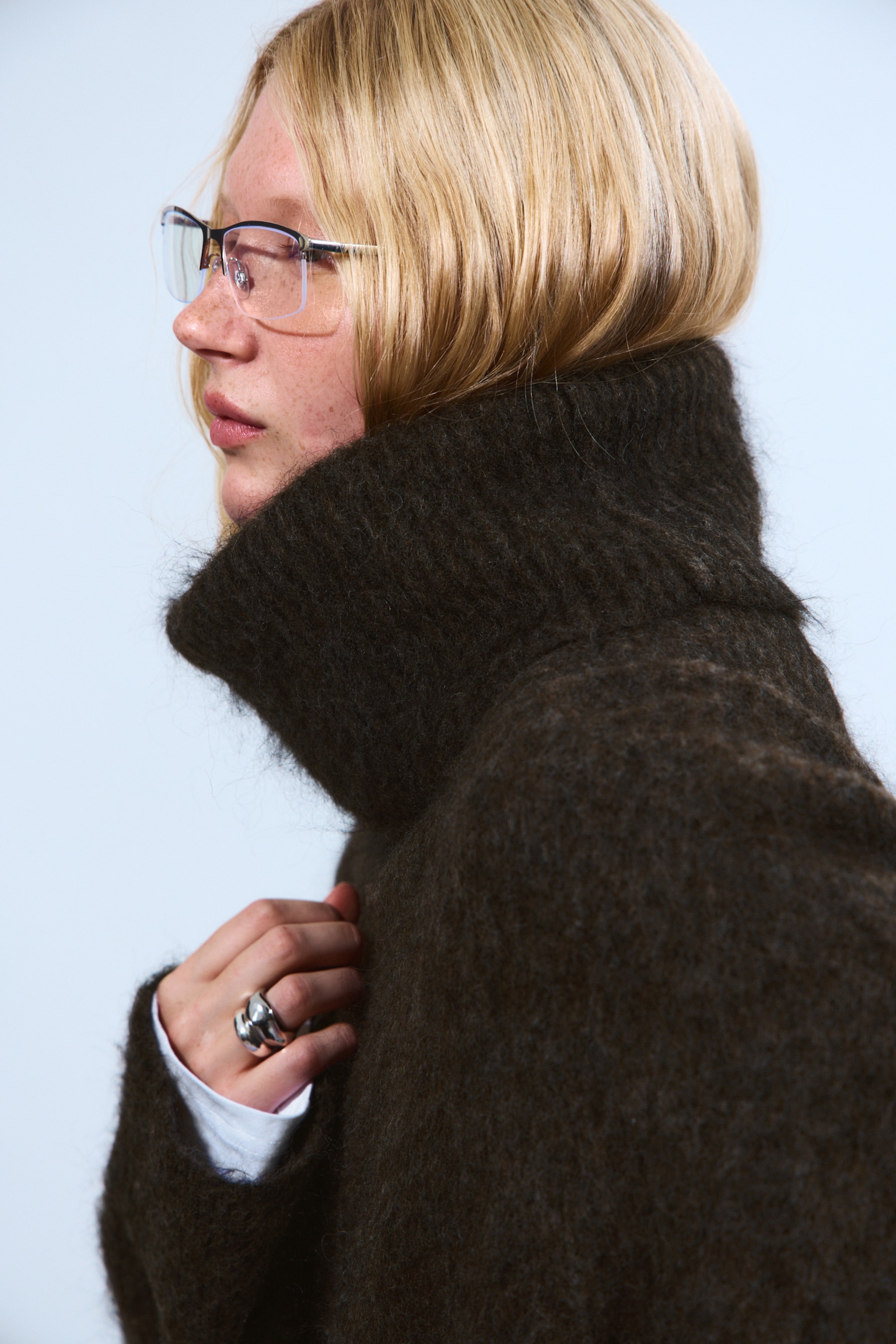 Mohair-Blend Funnel Neck Sweater - Dark Brown Melange/Dark Grey Melange - 4