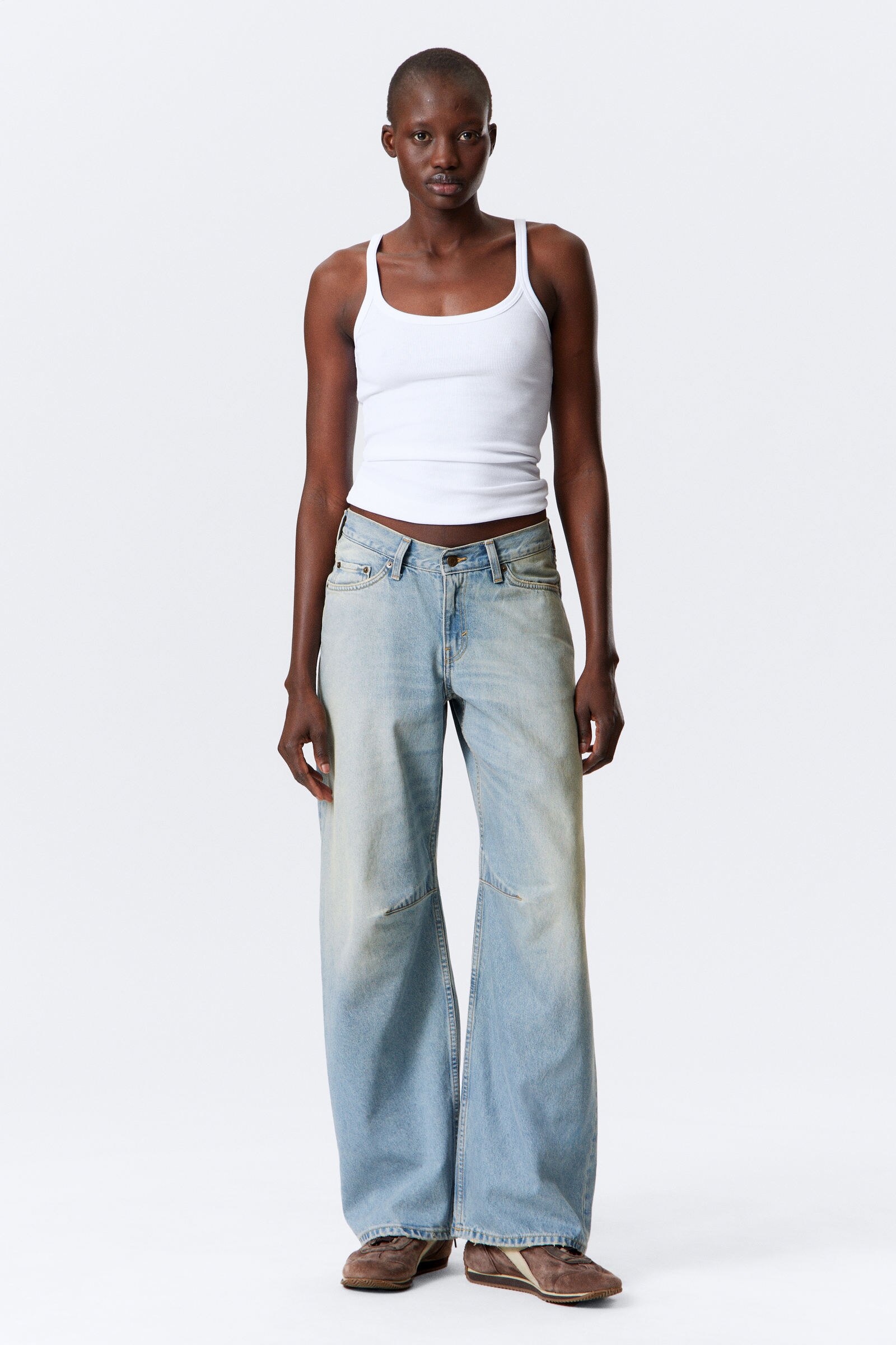 【IONSEOUL】Loose Basic Wide Denim Pants 5FM0197 UFOUND Girls Cargo Baggy Pants Elastic Waist Wide Leg Jeans