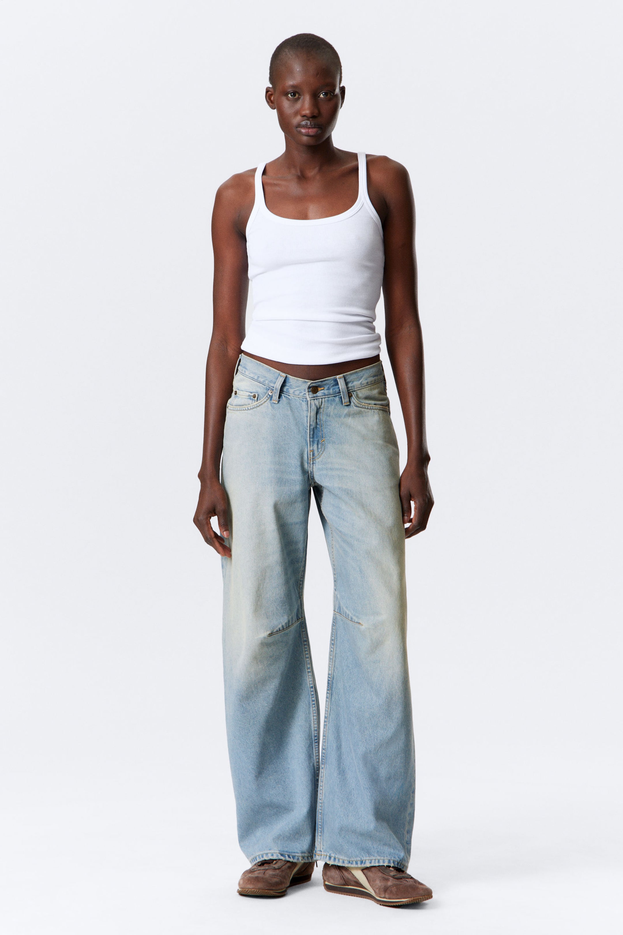 #8898AC - Oblique Low Waist Loose Barrel Leg Jeans - 1