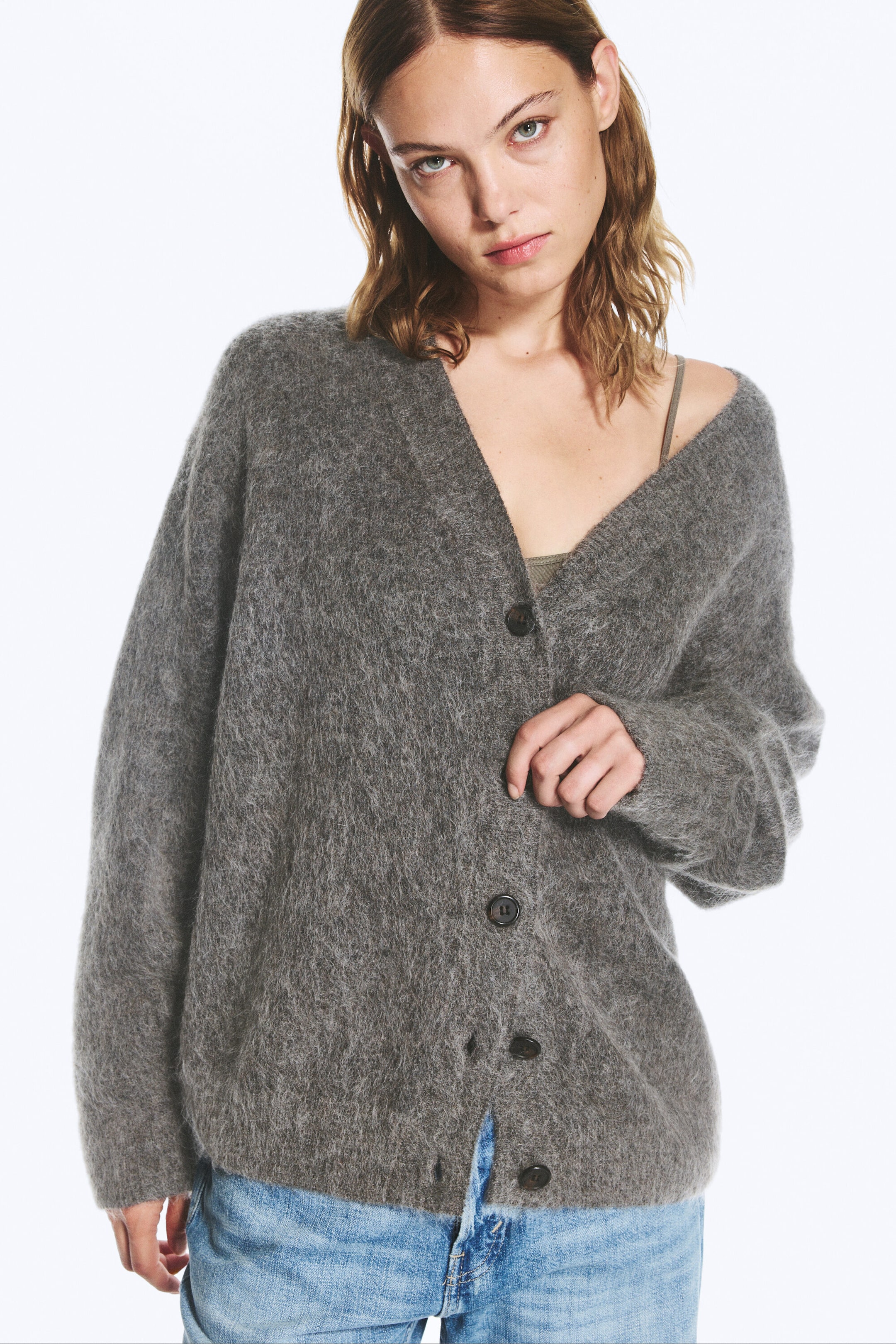 Gris foncé - Cardigan en mélange de mohair - 1