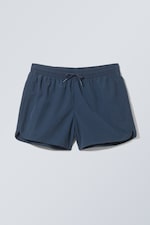 Dark Blue - Structured Mid-Thigh Swim Shorts - 0