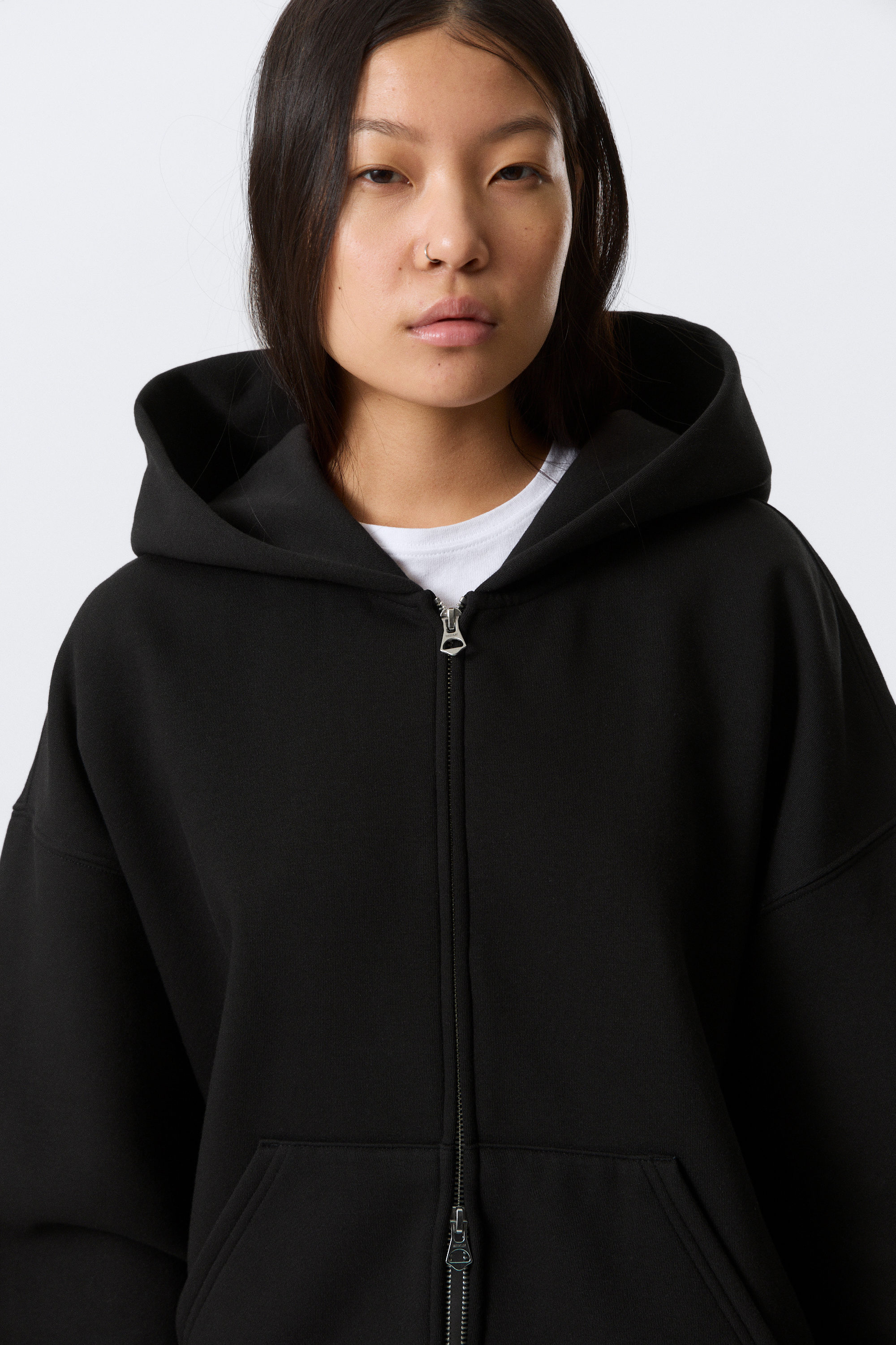 Schwarz - Oversized-Hoodie mit Reißverschluss - 2