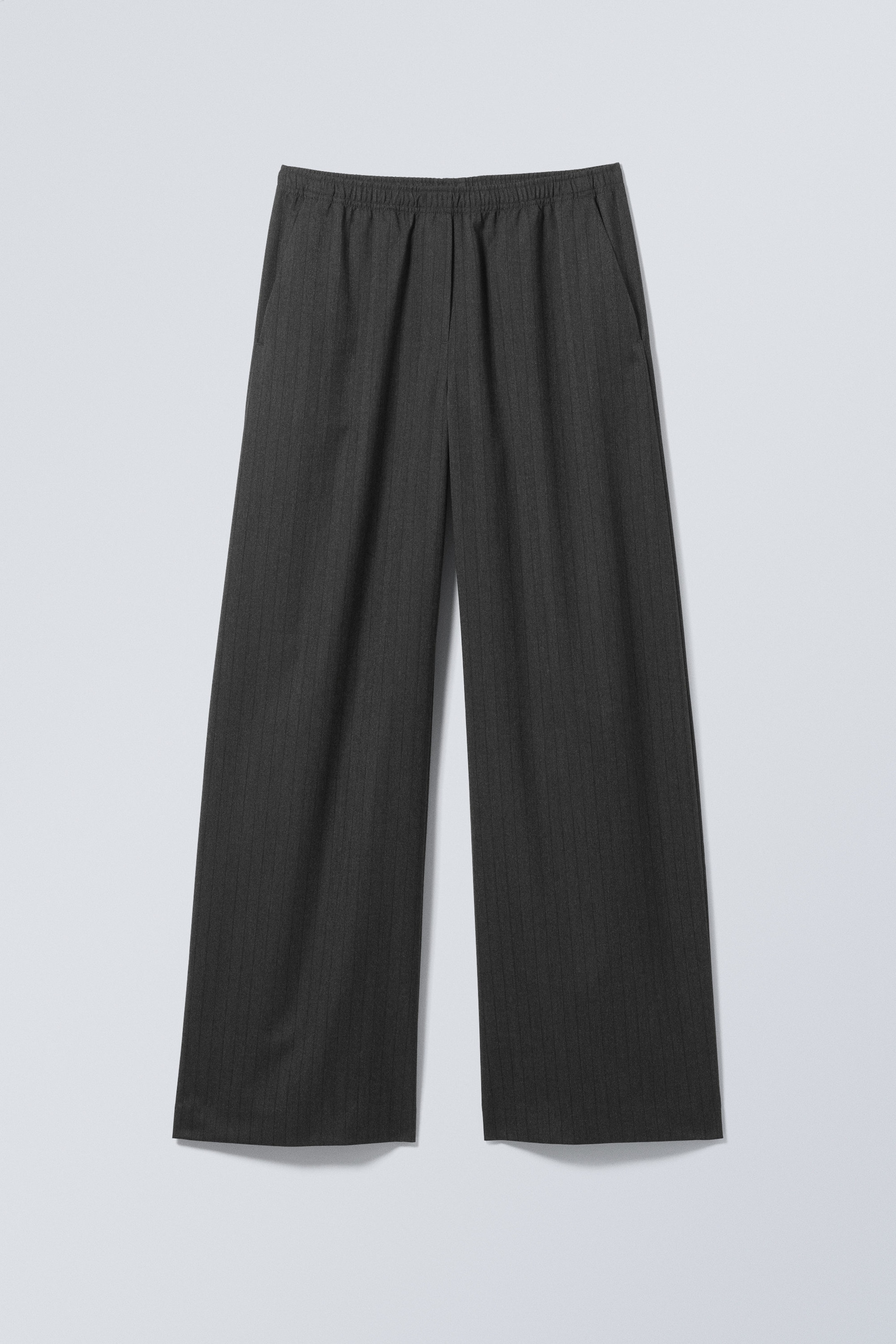 Dark Grey Melange - Pinstripe - Wide Pull On Suiting Trousers - 0