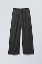Dark Grey Melange - Pinstripe - Wide Pull On Suiting Trousers - 0