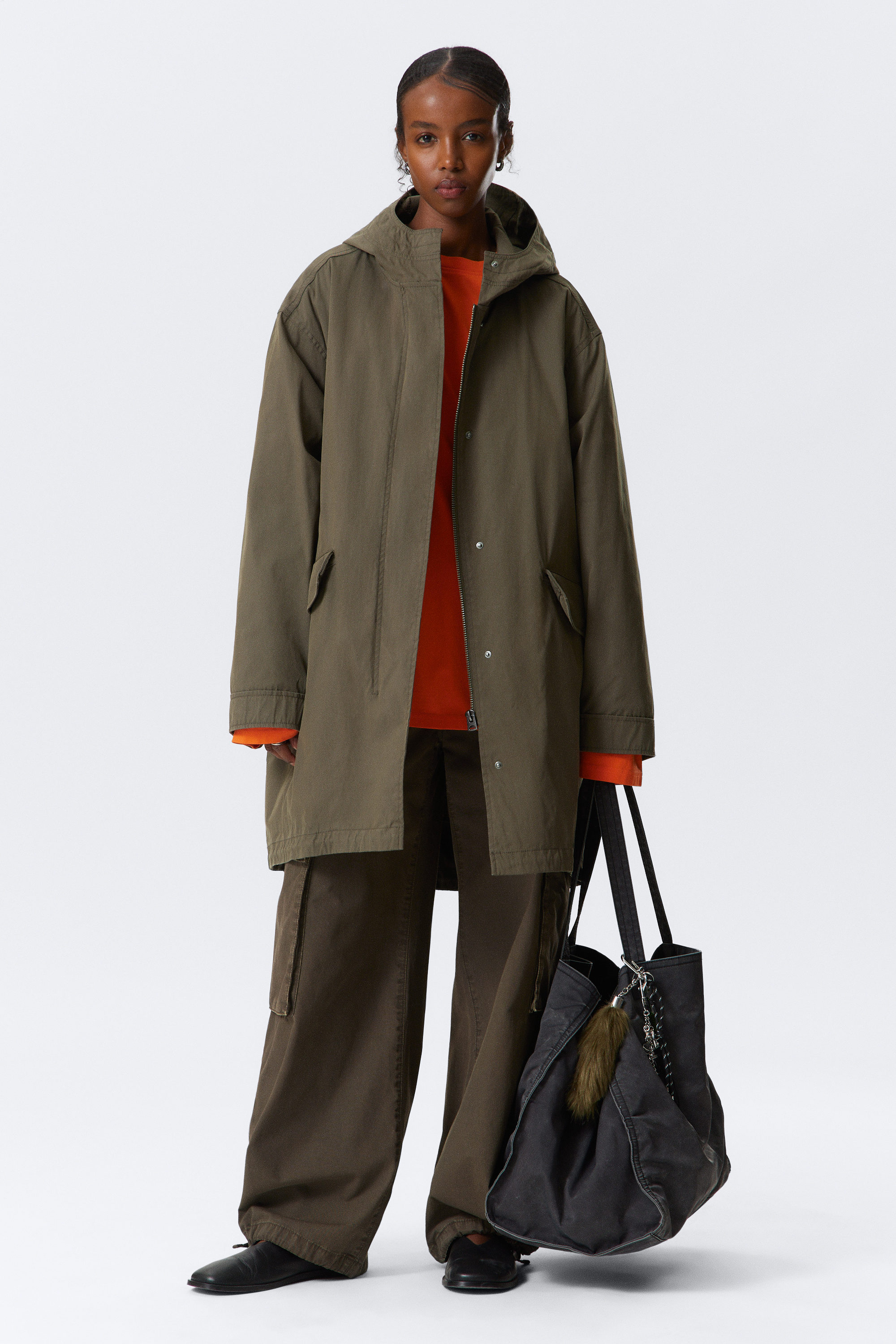 Khakibraun - Oversized Canvas-Parka mit Kapuze - 1