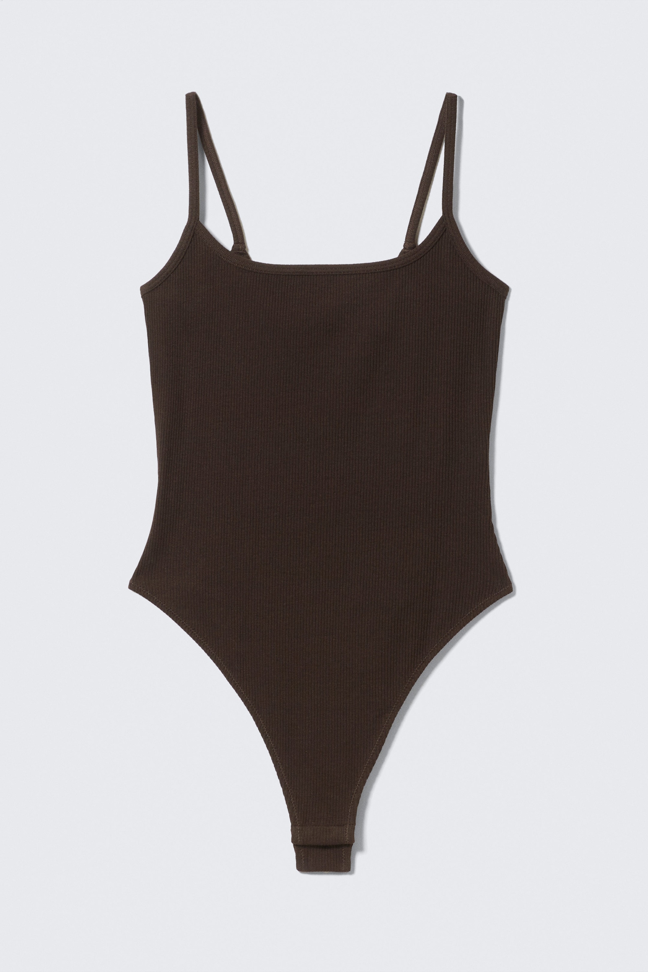 Mörkbrun - Ribbad bodysuit med djup ringning - 1