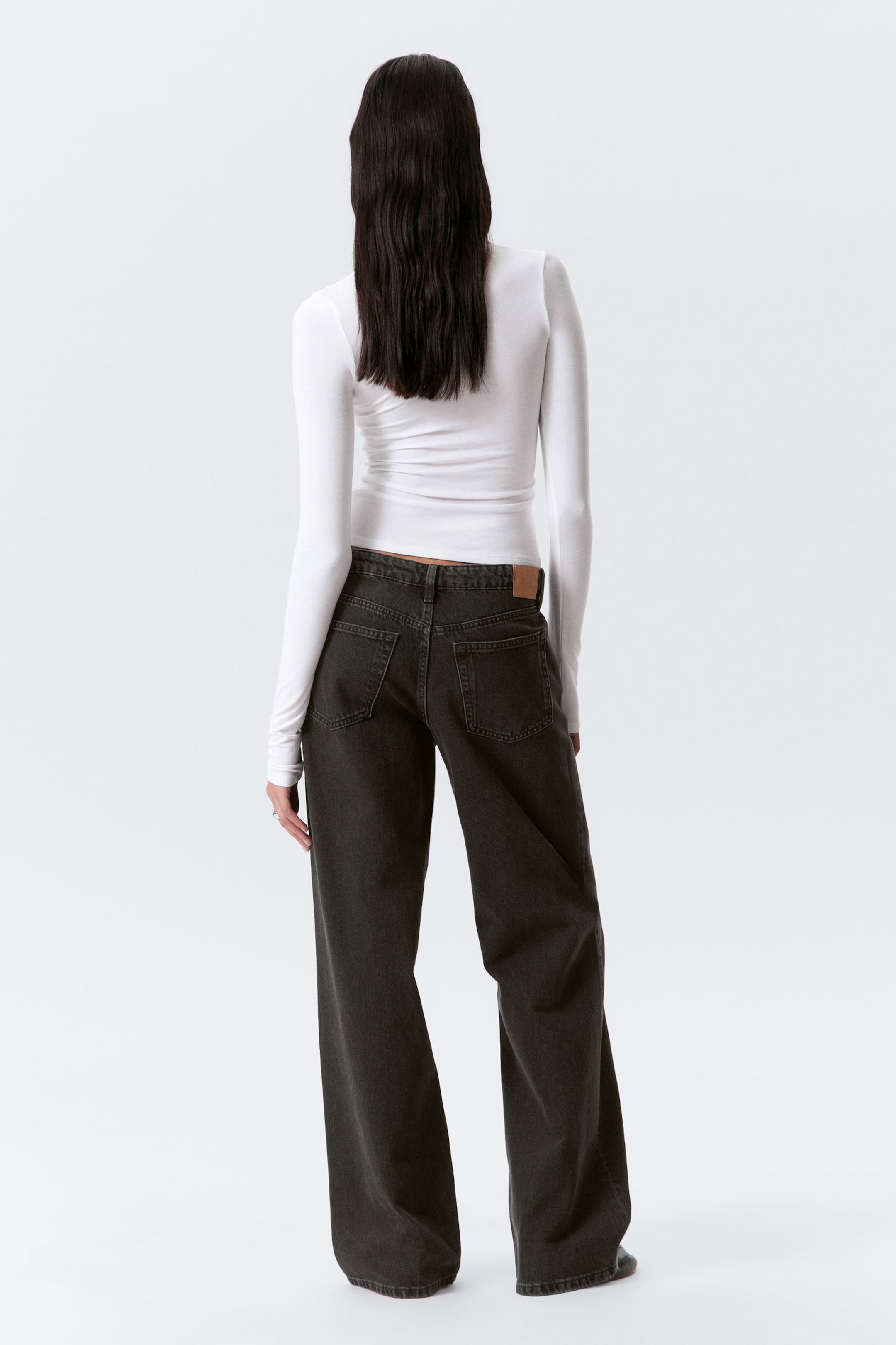 Ink Black - Black - Ample Low Rise Loose Wide Leg Jeans - 4