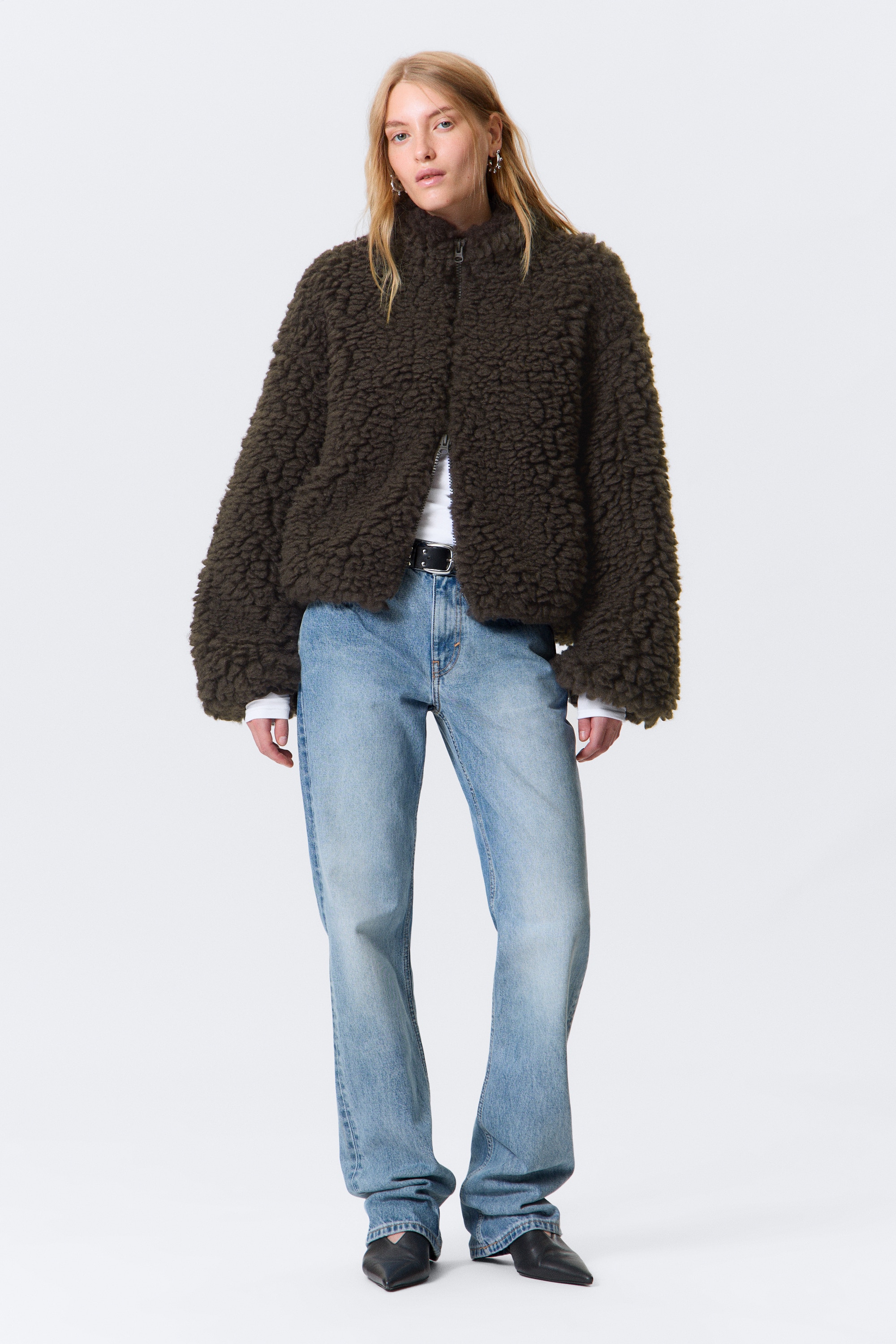 Nadměrná nadýchaná bunda na zip - Hnědá/Dusty Grey