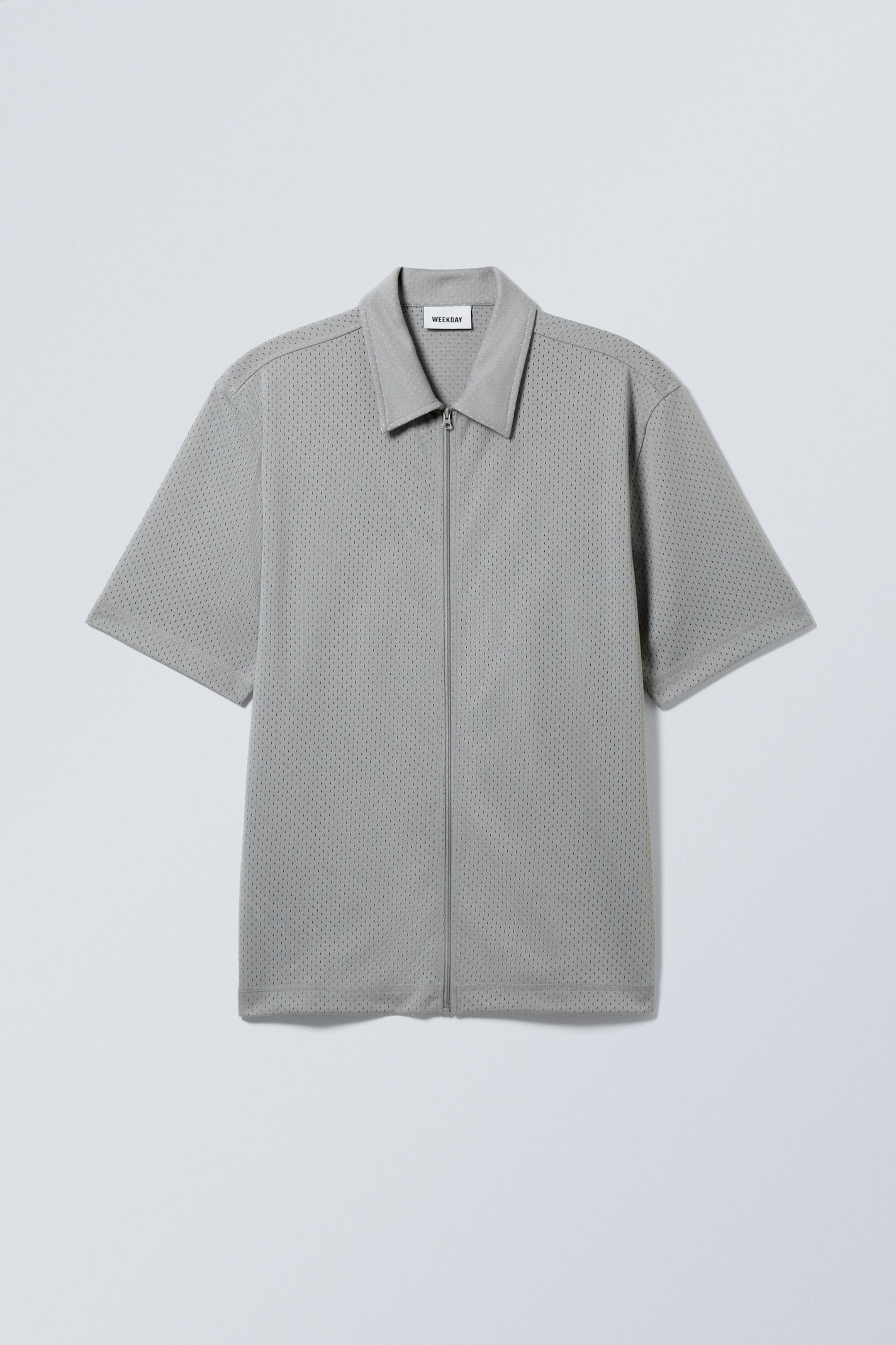 Light Grey - Loose Mesh Zip Shirt - 1