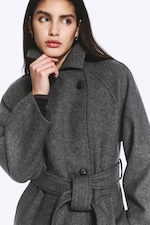 Gris foncé chiné - Manteau oversize croisé en laine mélangée Kia - 1