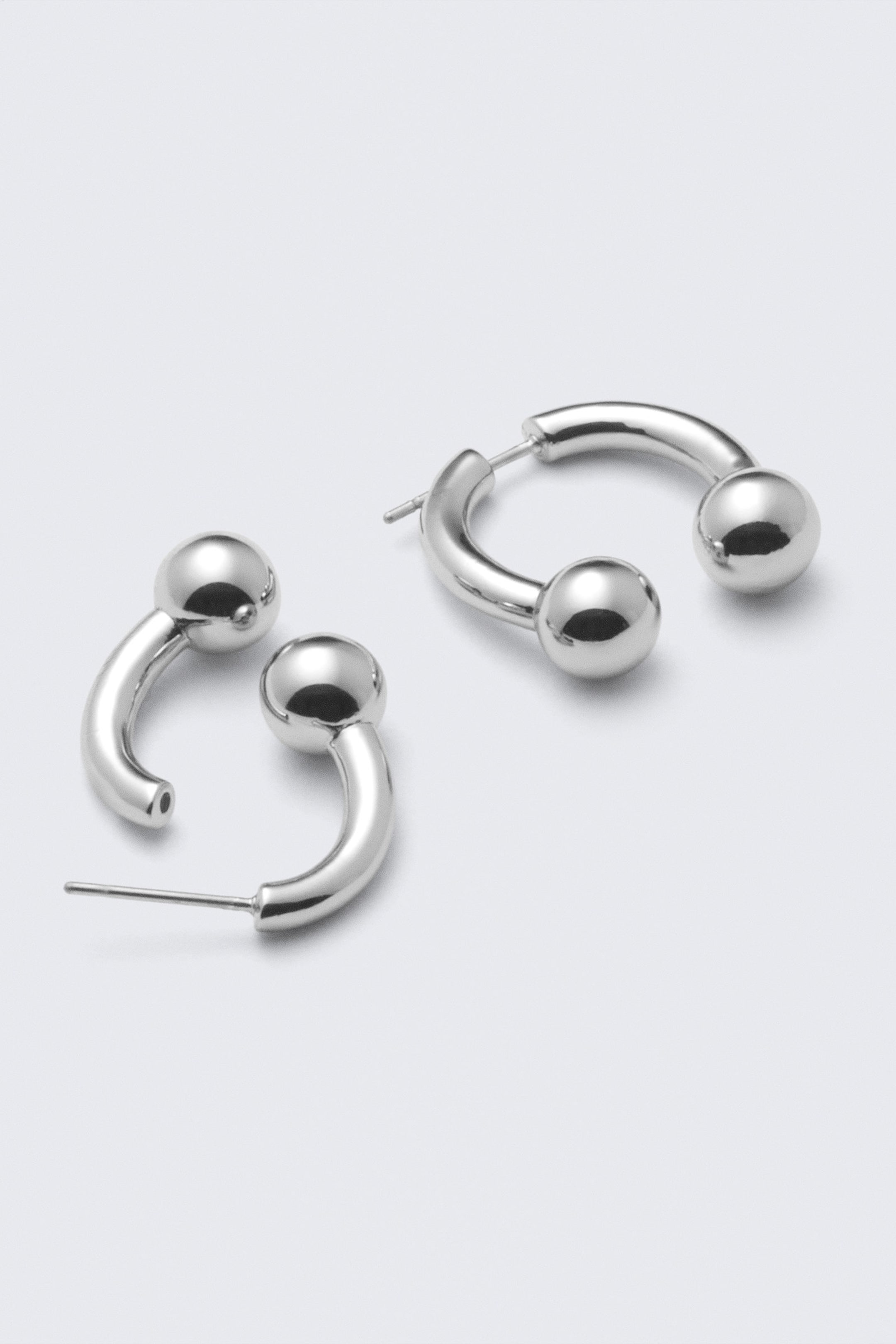 Silver - Sculptural Open-ended Hoop Earrings - 1