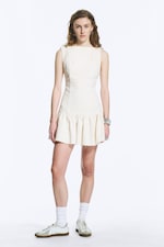 Blanc - Mini-robe en sergé sans manches - 0