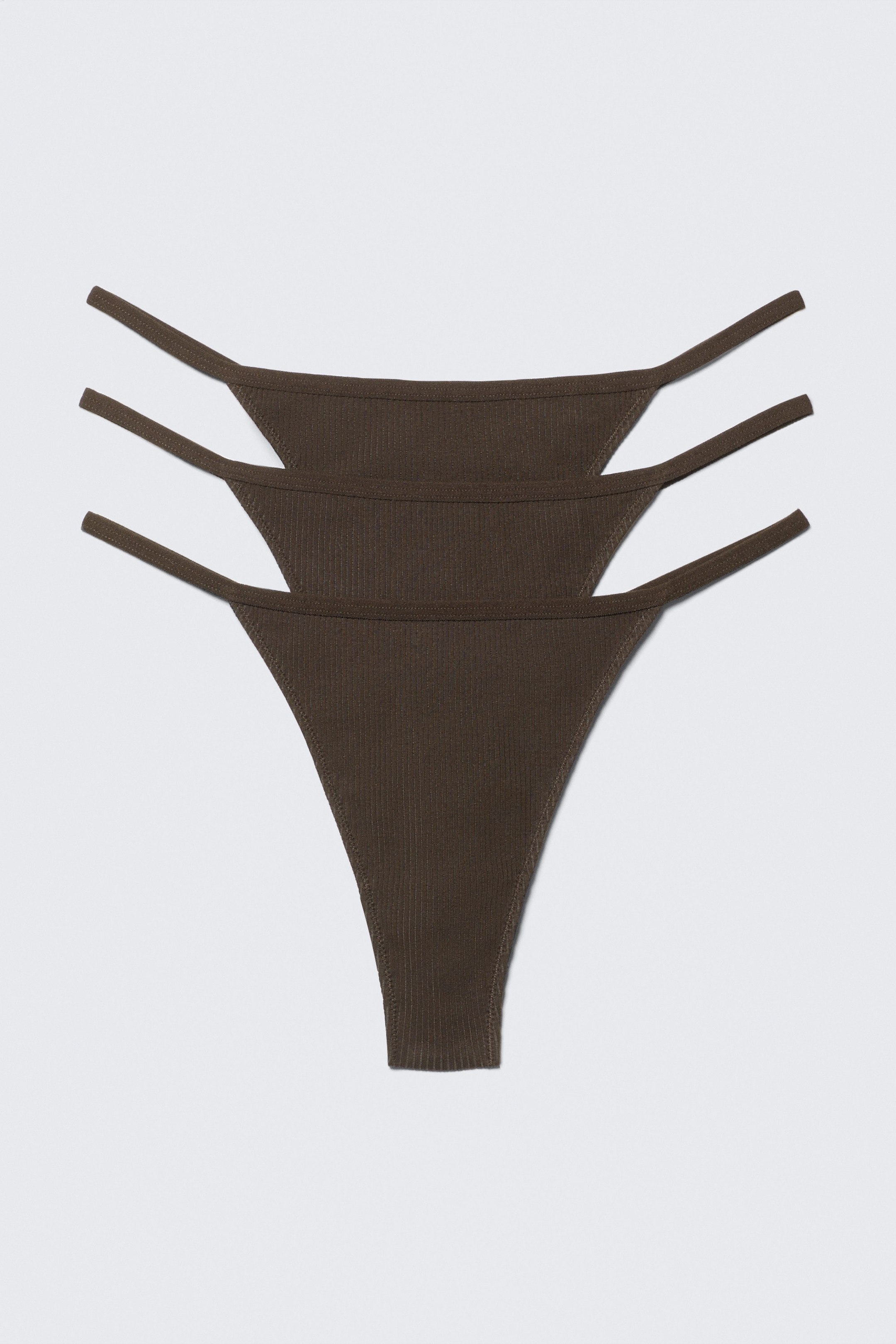Dark Brown - 3-pack Stella Ribbed Cotton Thongs - 0