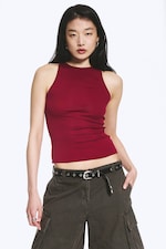 Rouge - Débardeur ajusté en jersey de coton - 0