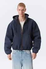 Verwaschenes Marineblau - Lässige Bomberjacke mit Kapuze - 1