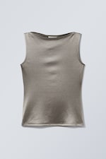 Mittleres Staubgrau - Metallic-Top Annie mit U-Boot-Ausschnitt - 0