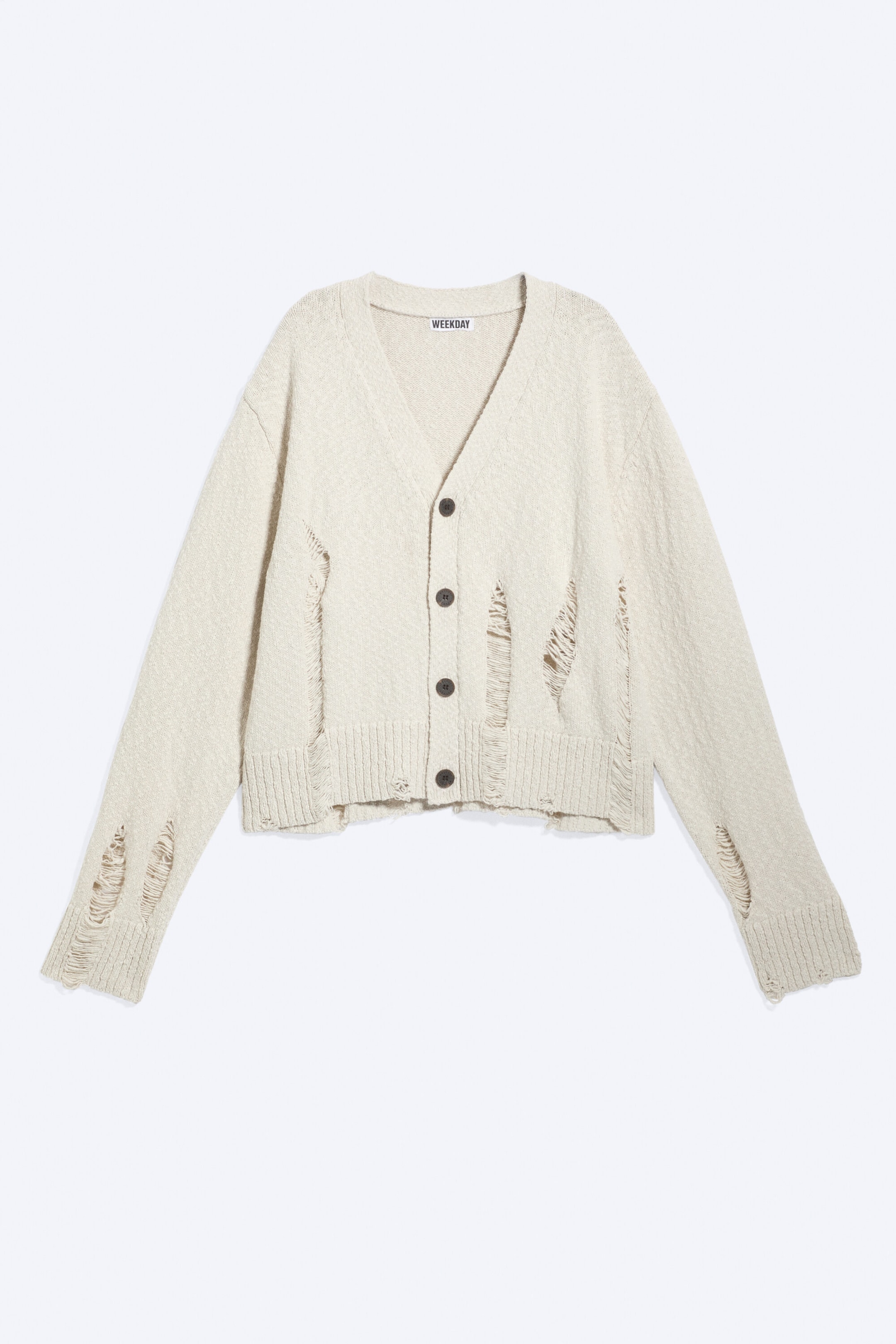 Beige - Boxy Strick-Cardigan im Used-Look - 4