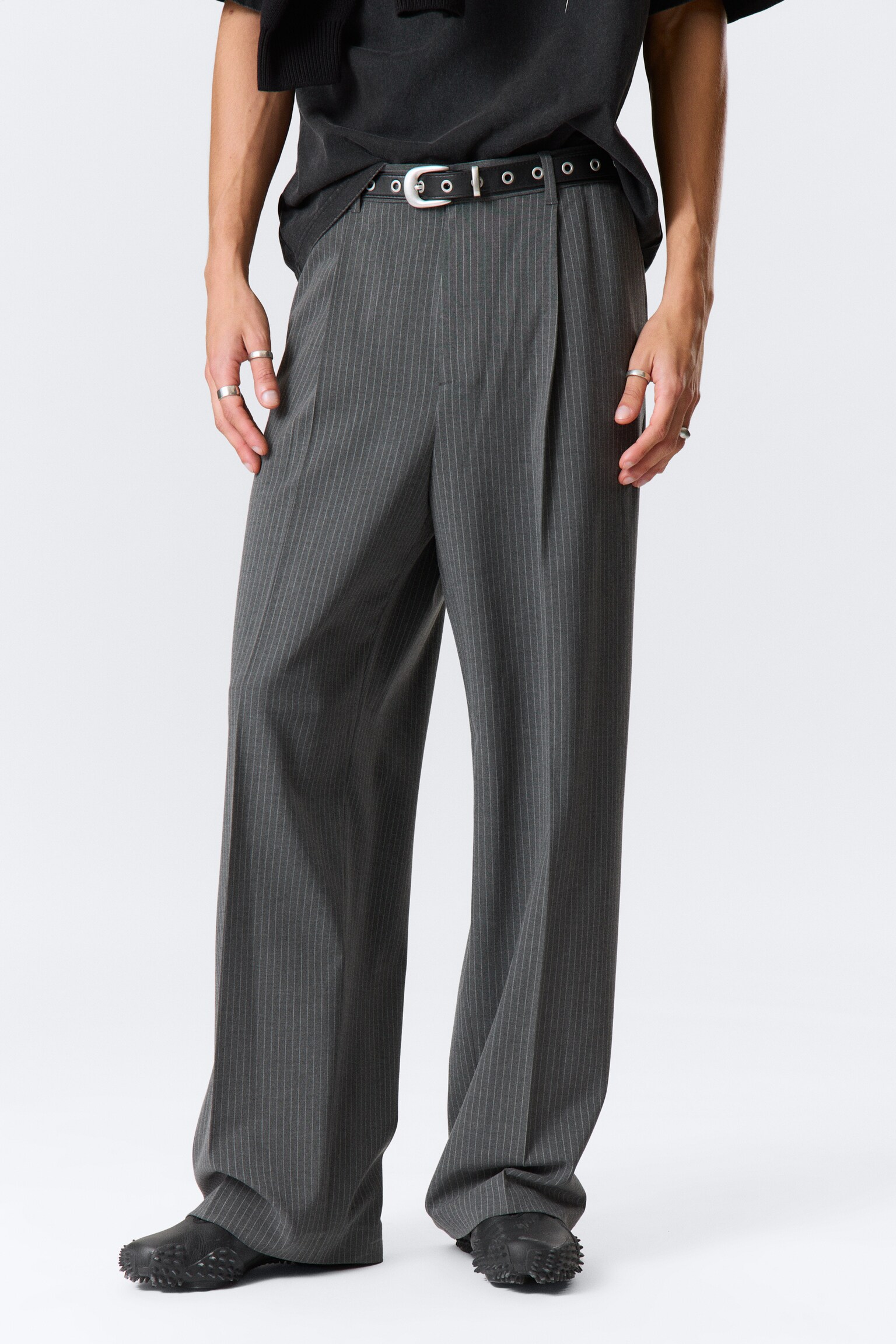 Uno Loose Suit Trousers - Tmavě šedá - proužek/Tmavě námořnická modrá/Black/Tmavě šedá/Pruhovaná šedá/Tmavě hnědá - 7