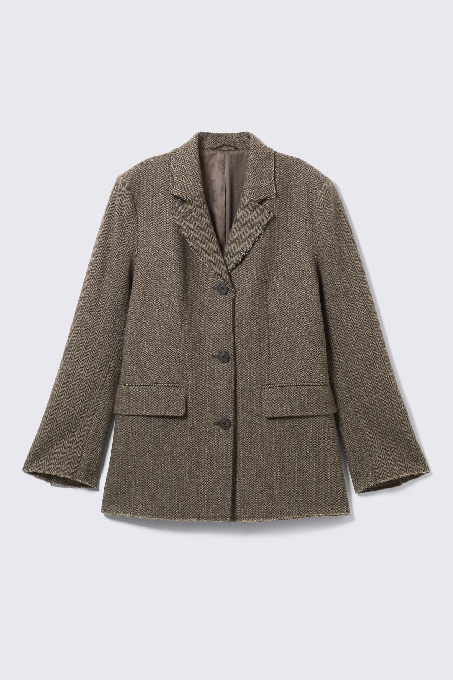Blazer en laine mélangée à chevrons coupe ample - Chevron taupe foncé - 2