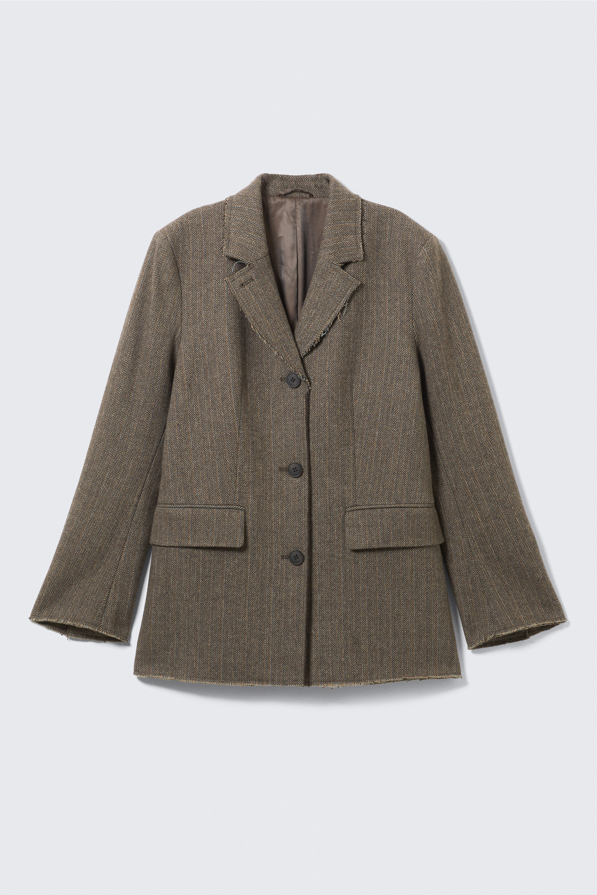 Dark Mole Herringbone - Loose Fit Wool Blend Herringbone Blazer - 5