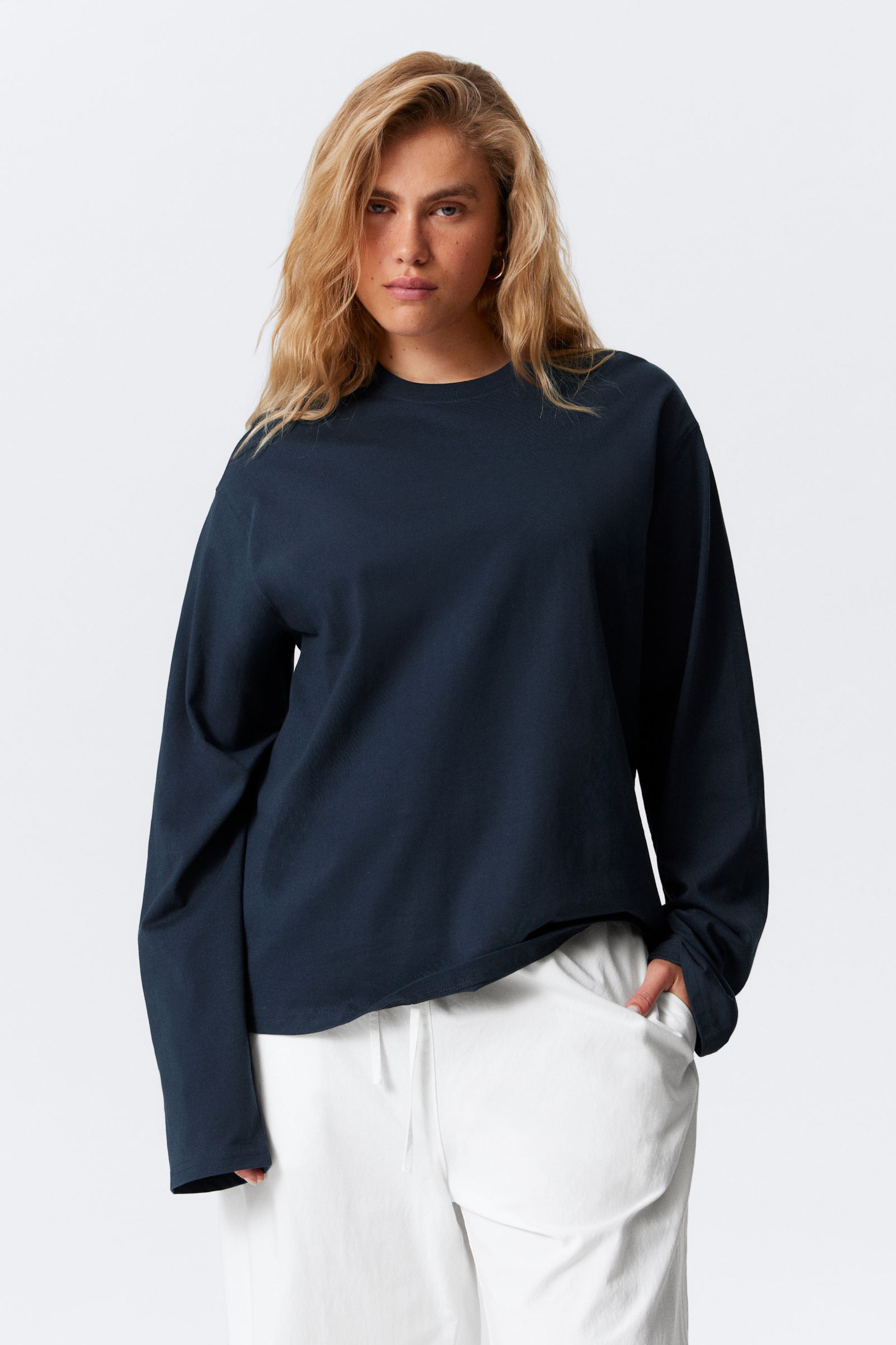 #3B3D4B - Boxy katoenen T-shirt met lange mouwen - 1