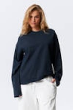 Marineblau - Boxy Longsleeve aus Baumwolle - 0