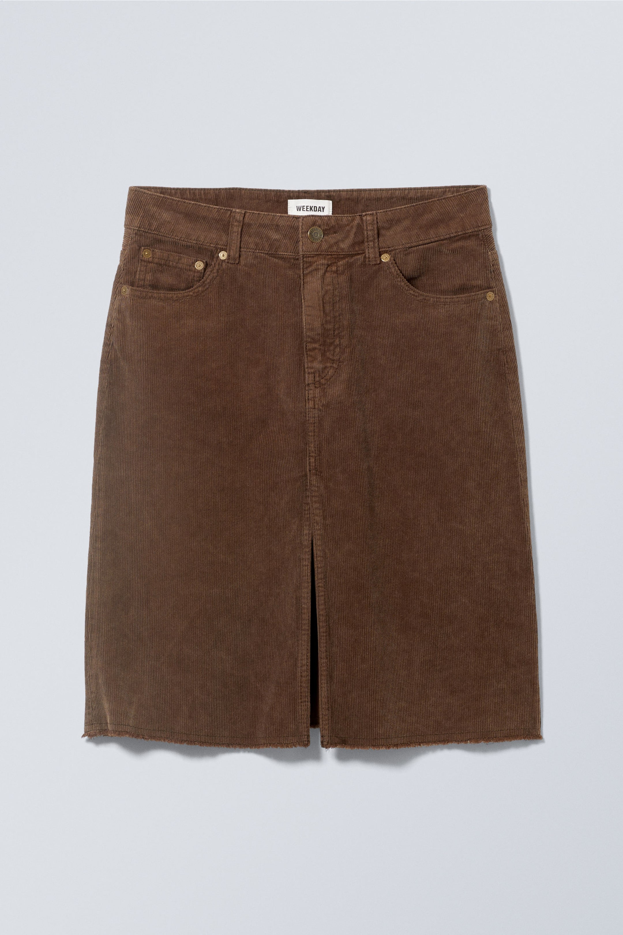 Dusty Brown - Washed Corduroy Midi Skirt - 1