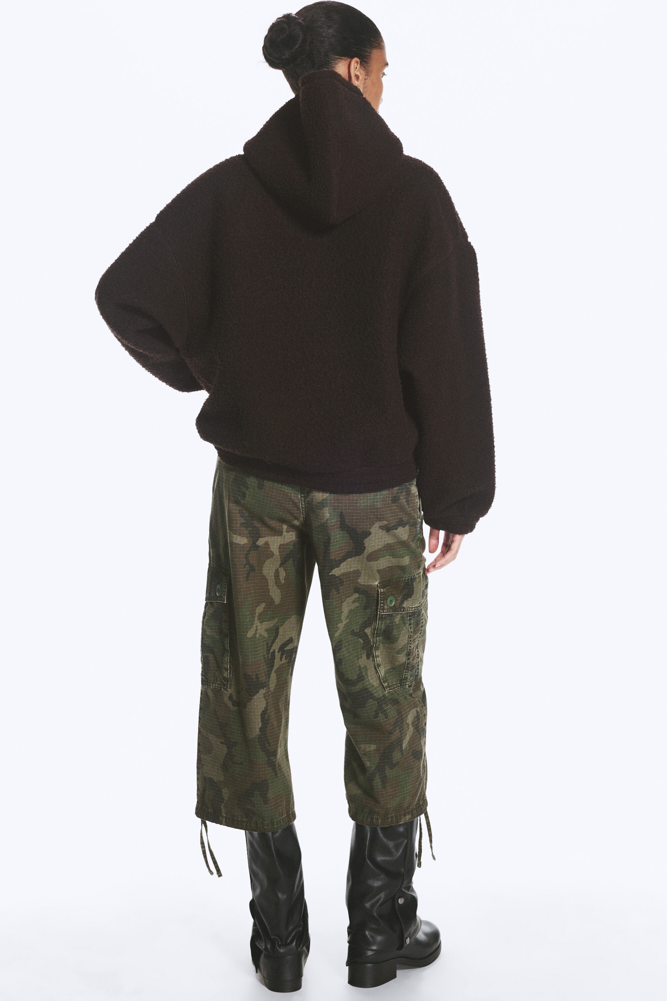 Dark Brown - Wool-blend hoodie - 3