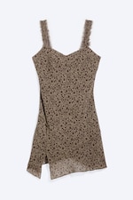 Dusty Khaki Beige - Dark Flower - Asymmetric Slip Dress - 3