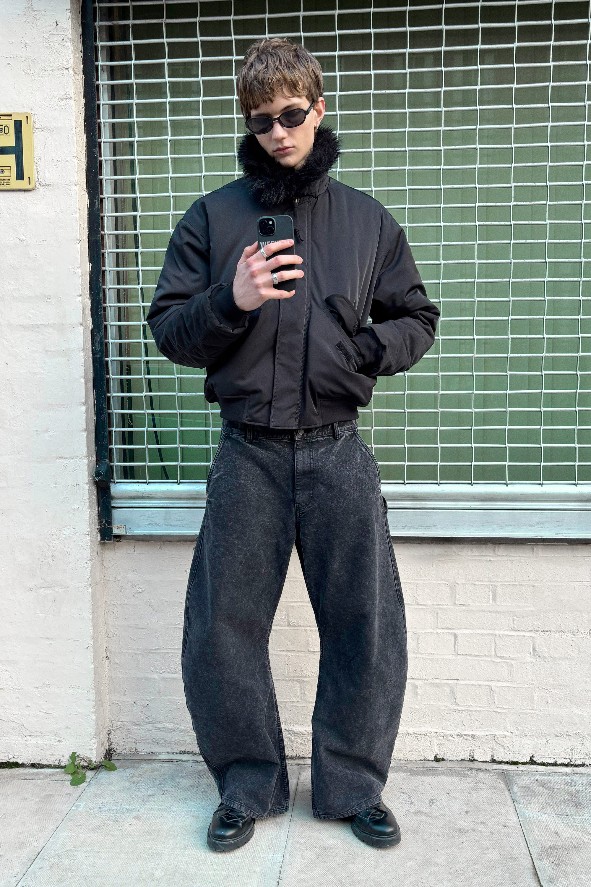 Washed Black - Loose Barrel Leg Workwear Trousers - 2