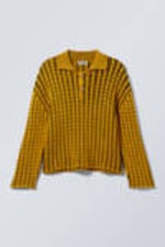 Black & Yellow - Boxy Cable-Knit Polo Sweater - 0