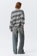 Grey Melange - Loose Fit Space-Dyed Knitted Sweater - 3