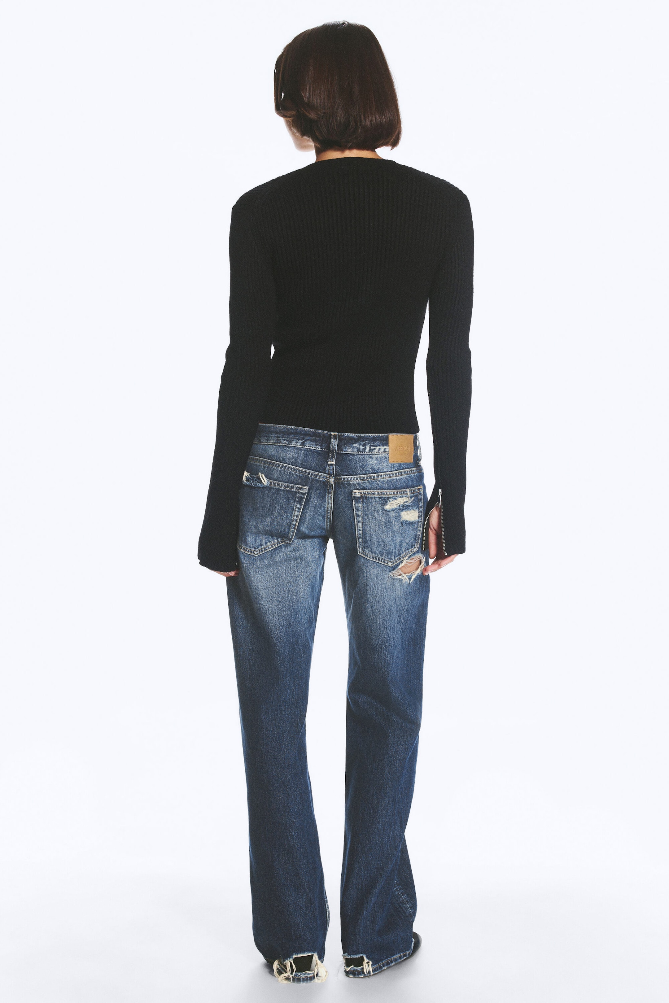 Black - Ribbed Fitted Zip Cardigan - 3