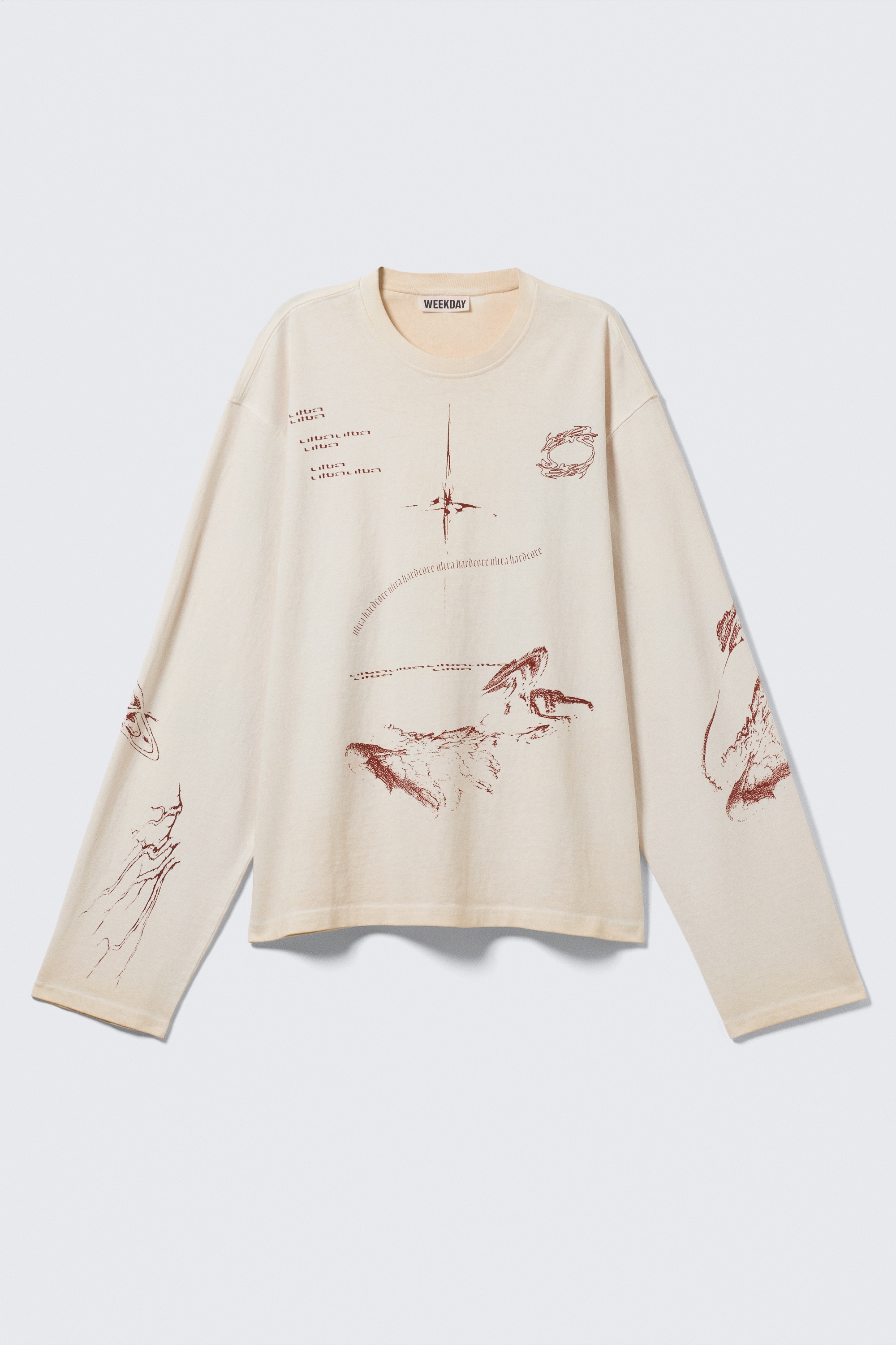 Boxig tryckt långärmad topp - Ljusbeige - Street Print/Tvättad Svart - Dragon Gaze