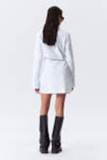 Blue Stripe - Long-Sleeved Asymmetric Mini Shirt Dress - 3