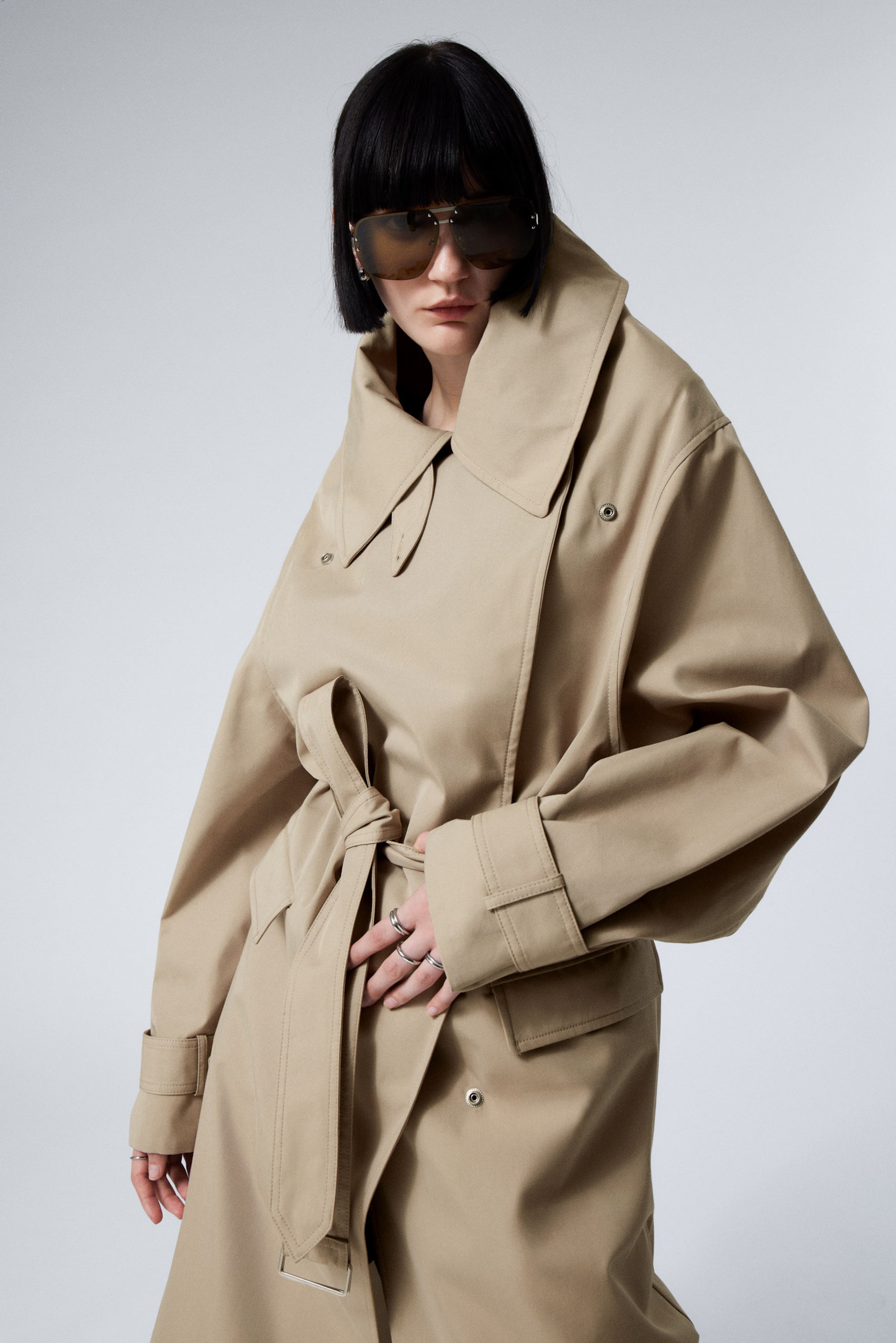 #9D9584 - Oversized Double-Breasted Trench Coat - 2