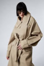 Beige - Oversized Double-Breasted Trench Coat - 1