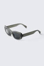 Transparent Dark Khaki - Rectangular Semi-wide Sunglasses - 1