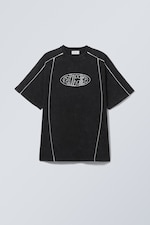 Zwart met wassing - Oversized T-shirt met print en biezen - 0
