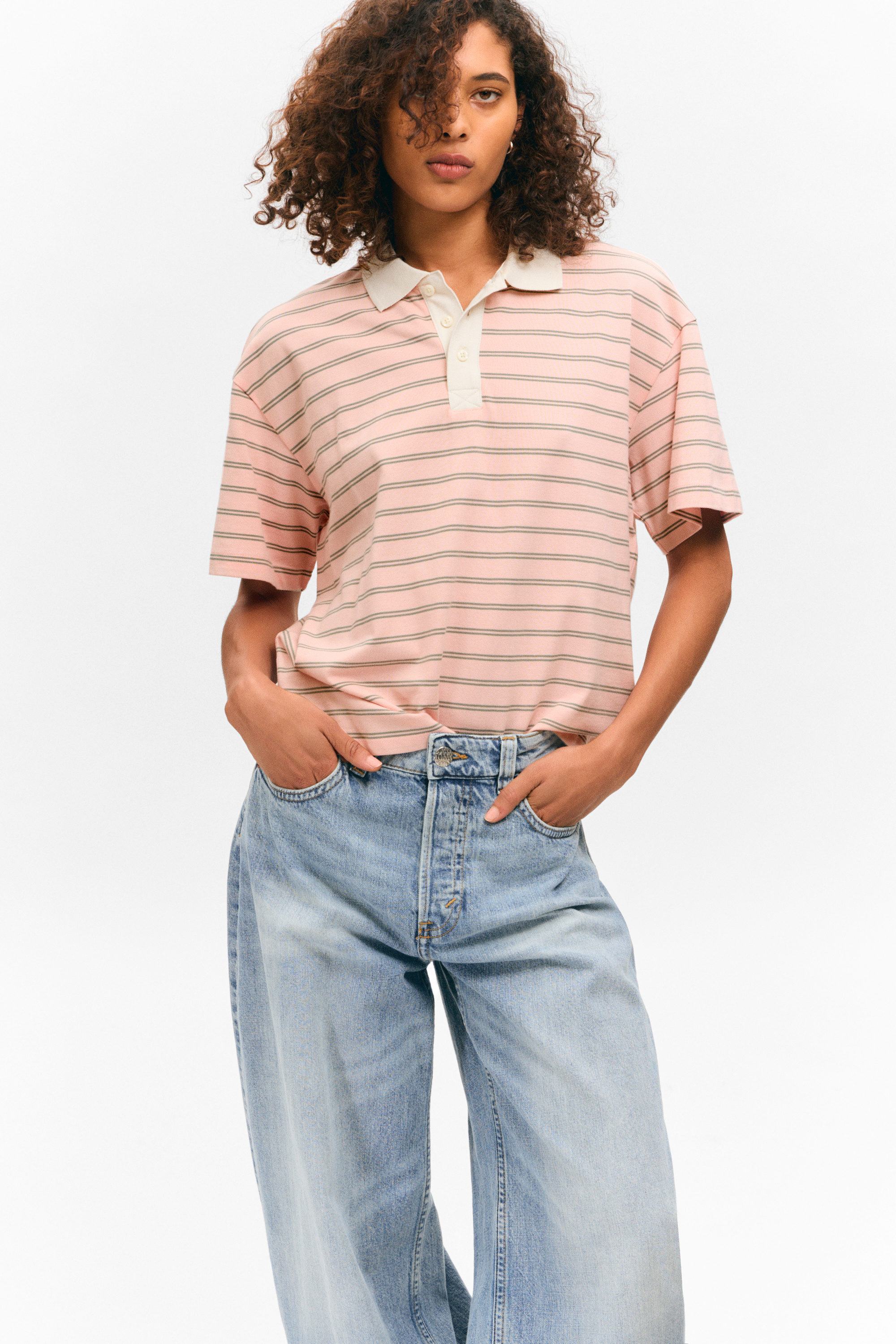 Striped Pink - Striped Relaxed Fit Polo Shirt - 2