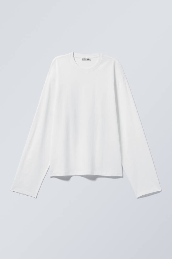 Långärmad boxig t-shirt i bomull - Vit/Svart/Turkos/Svart-randig - 1