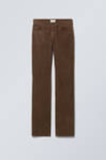 Dusty Brown - Low Waist Slim Straight Corduroy Trousers - 0