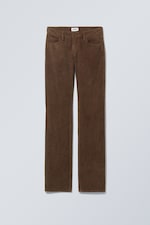 Dusty Brown - Low Waist Slim Straight Corduroy Trousers - 0