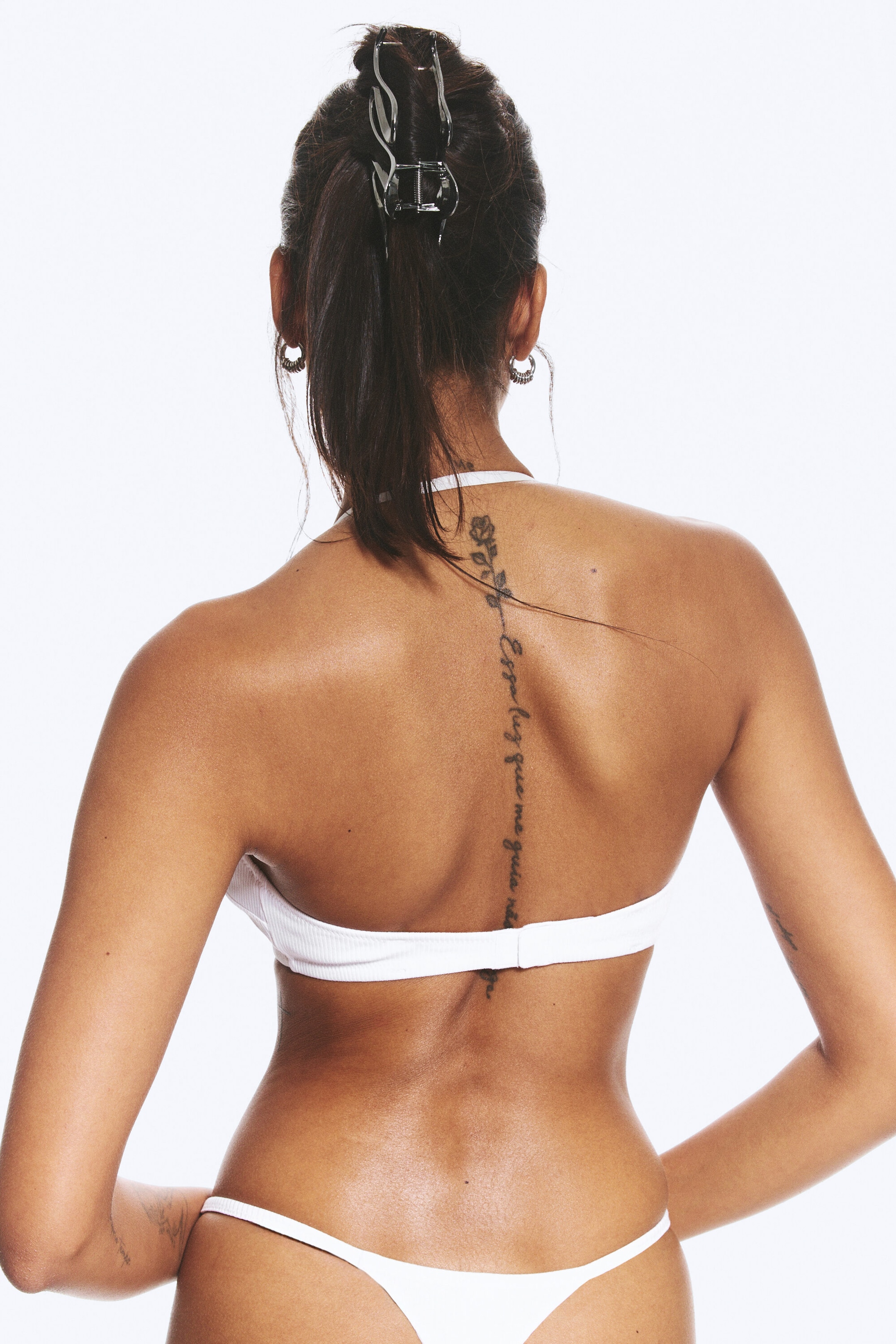 White - Soft Ribbed Halter Bra - 2