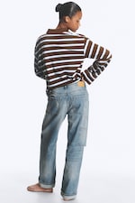 Striped Brown/Blue - Langärmliges Poloshirt aus Baumwolle - 2