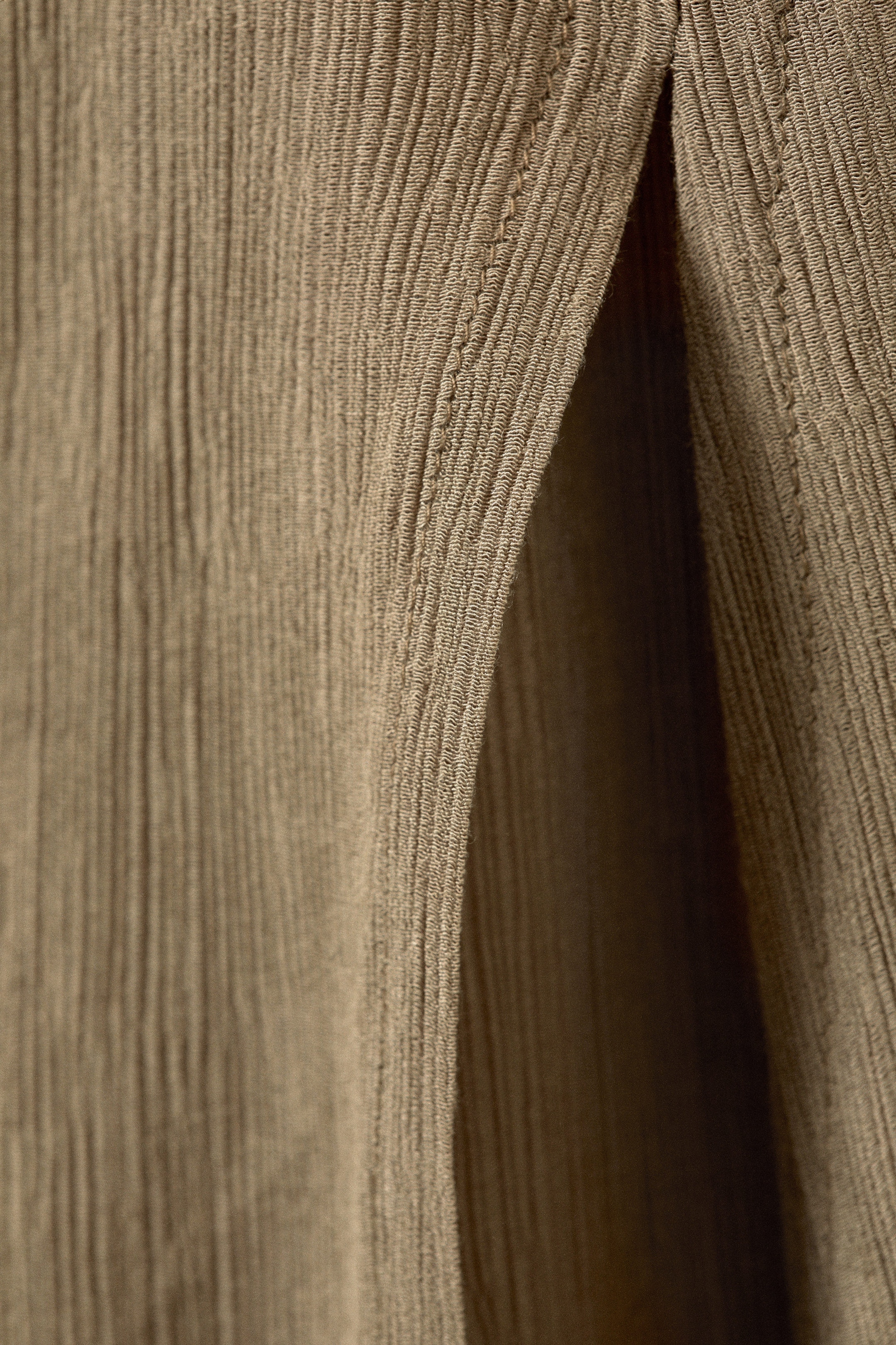 Beige - Low Rise Flared Crinkled Trousers - 1