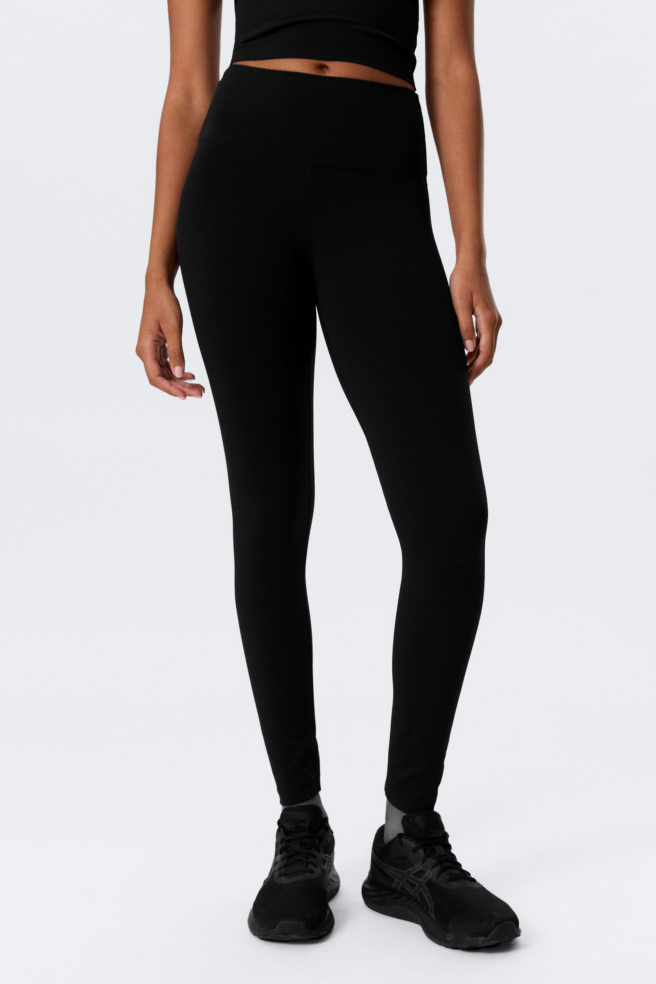Black - High Waisted Sports Tights - 2